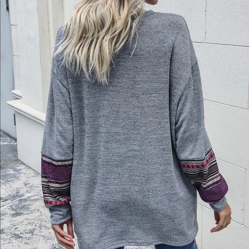GRAY SPACE DYE STRIPED DROP SHOULDER TEE - Picture 2 of 8